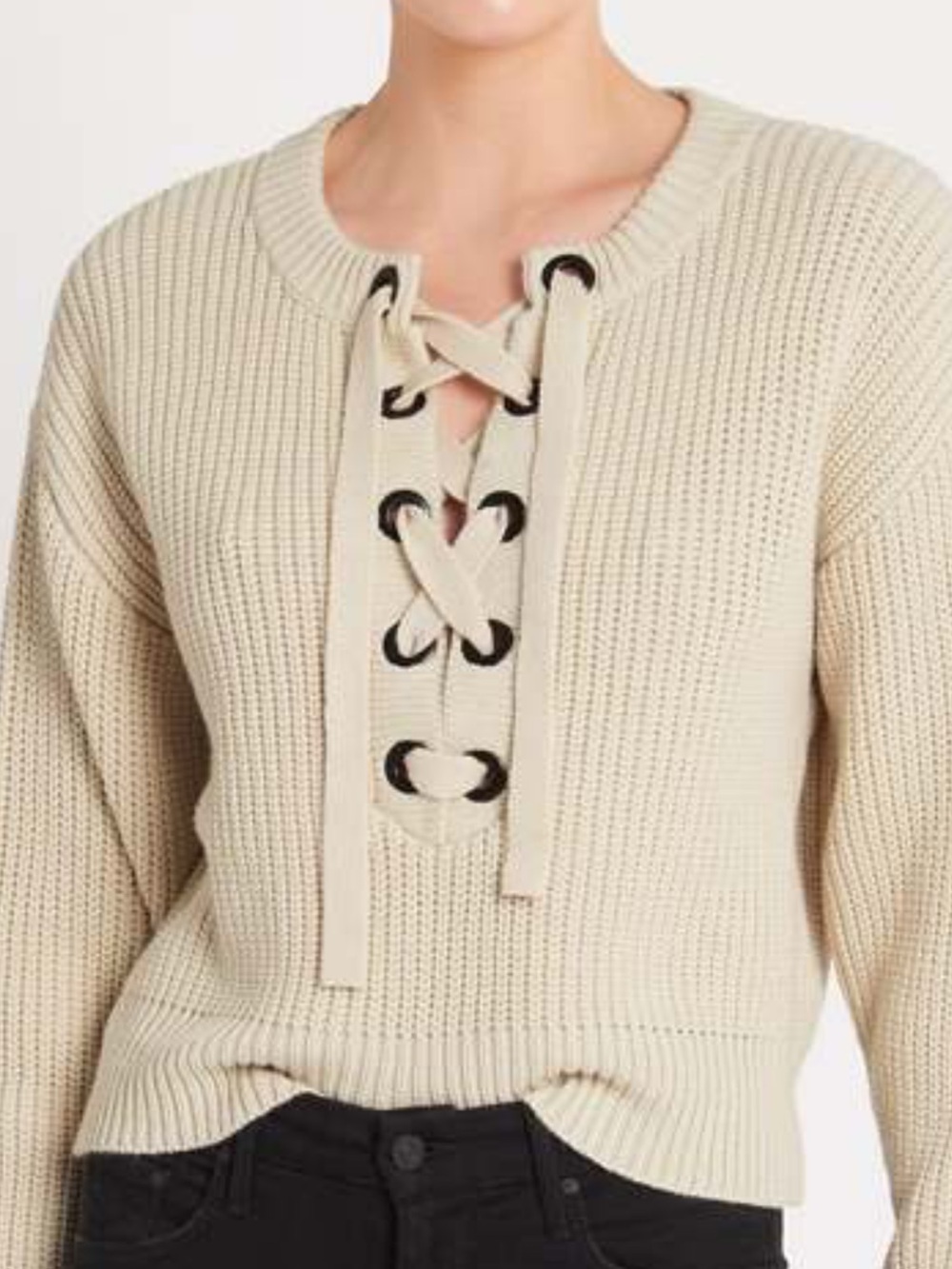 Isabel Marant Cream Lace-Up Ribbed Knit Sweater Charley